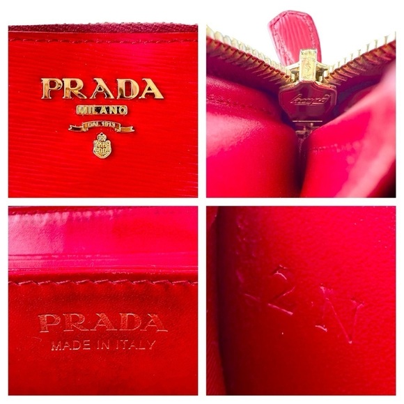 Authentic PRADA Cherry Red Saffiano Leather Card & Coin Holder with Box - Picture 2 of 16